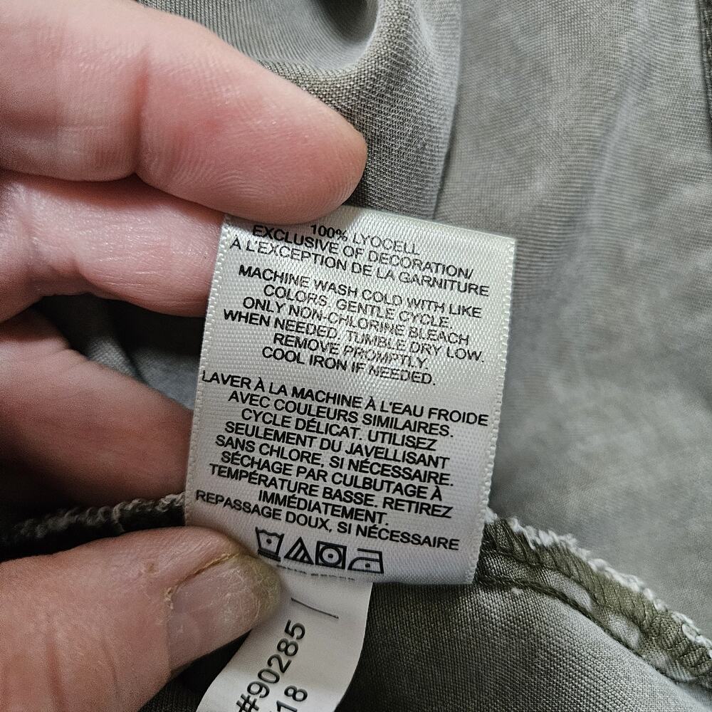 Express Medium Army Green 100% Lyocell Crop Top Button Up Relaxed Fit Lagenlook - Picture 9 of 13